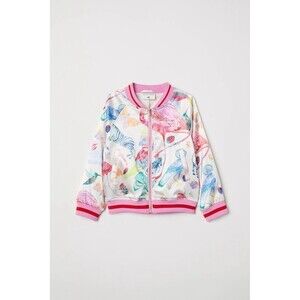 Michelle Morin x H&M Girls Satin Bomber Jacket RARE Tropical Print Toddler 3-4 Y